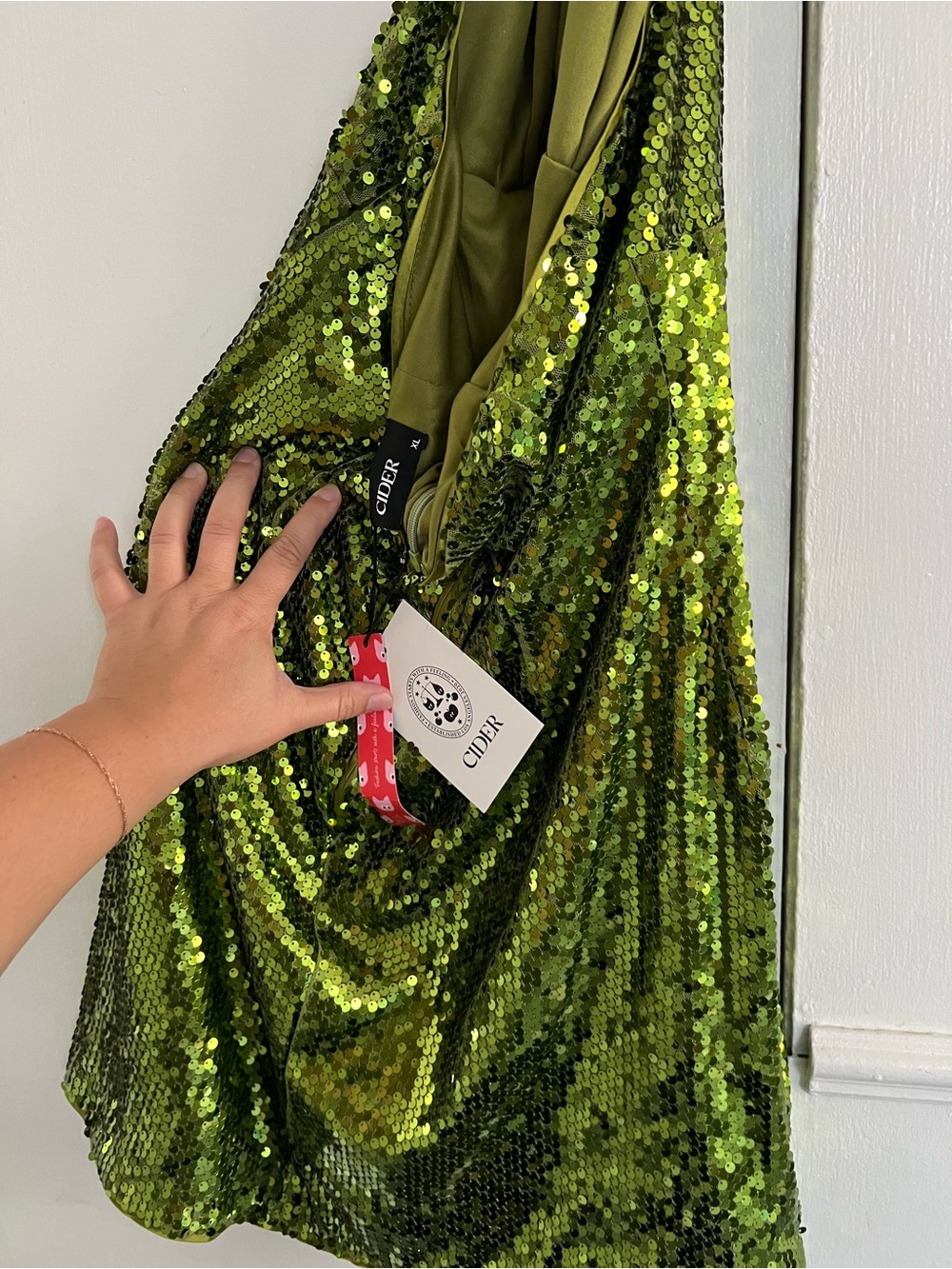 Cider Olive Green Sequin Halter Mini Dress - Picture 2 of 3